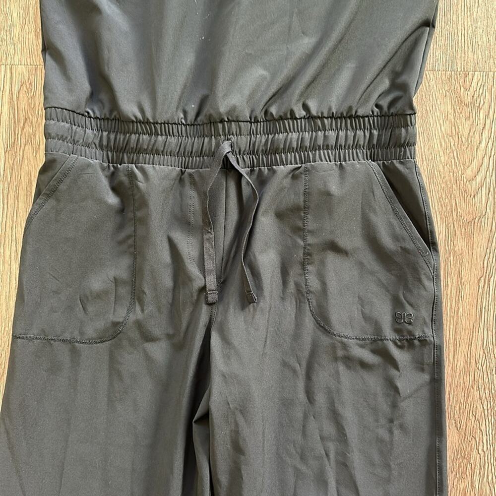 Albion Fit Black Jumpsuit Small Petite | Gold Zippers, Drawstring Waist - Picture 5 of 9